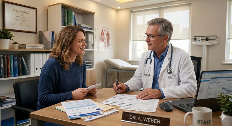 Consultation médicale avec des documents posés sur le bureau